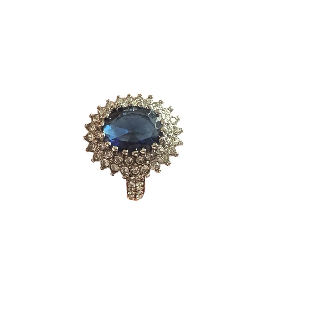 Vintage Blue Sapphire Stone with Rhinestone Accent Silver Ring